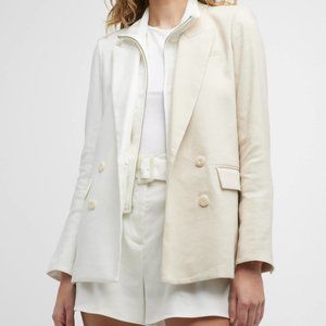 NWT Veronica Beard Two Tone Braeton Dickey Blazer White Limestone Cream 00